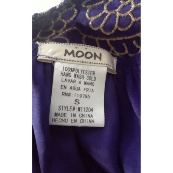 Moon Brand Womens Size M Satin Embroidered Floral Shirt Purple Scallop Edging - Picture 7 of 7
